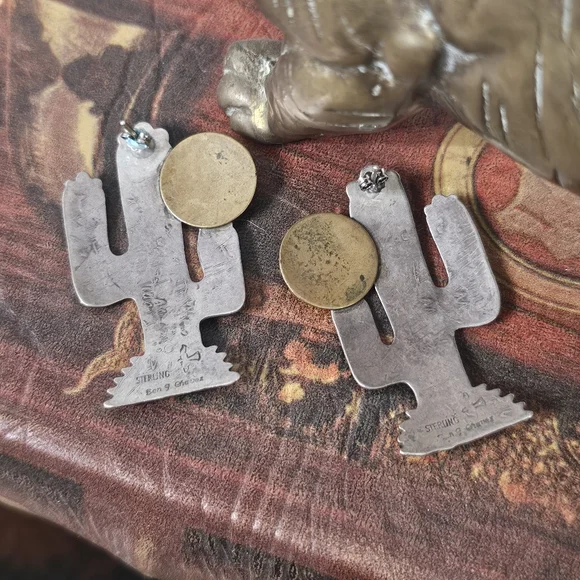 Sterling Silver Cactus Pierced Earrings - Picture 11 of 11